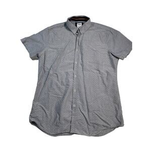 ZARA Men's Slim Fit Gray Polka Dot Button-Up Shirt Short Sleeve Size L